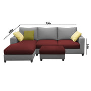 Rihan 4 Seater L Shape Sofa Set with Ottoman for Living Room (Maroon Grey Fabric) Left Side Sofa