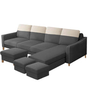 Alyona RHS 8 Seater L Shape Sofa Set for Living Room with Puffy (Grey Fabric)
