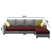 Rihan 6 Seater L Shape Sofa Set Living Room (Maroon Grey Fabric) Right Side Sofa