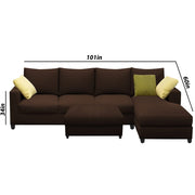 Rihan 8 Seater L Shape Sofa Set with Ottoman for Living Room (Brown Fabric) Right Side Sofa