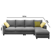 Rihan 6 Seater L Shape Sofa Set Living Room (Grey Fabric) Right Side Sofa