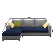 Rihan 4 Seater L Shape Sofa Set Living Room (Blue Grey Fabric) Left Side Sofa