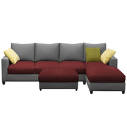 Rihan 8 Seater L Shape Sofa Set with Ottoman for Living Room (Maroon Grey Fabric) Right Side Sofa
