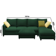 Rihan 8 Seater L Shape Sofa Set with Ottoman for Living Room (Green Fabric) Right Side Sofa