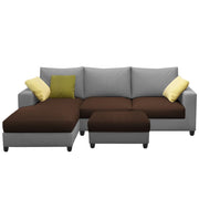 Rihan 4 Seater L Shape Sofa Set with Ottoman for Living Room (Brown Grey Fabric) Left Side Sofa