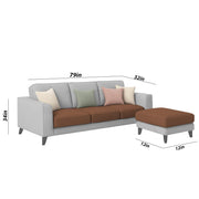 Grayon 3 Seater L Shape Convertible Sofa Set for Living Room, 3 Seater & Ottoman Modular Sectional Couch for Small Space (Grey Dark Grey Colour) Fabric