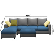 Rihan 8 Seater L Shape Sofa Set with Ottoman for Living Room (Turquise Grey Fabric) Left Side Sofa