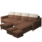 Alyona RHS 8 Seater L Shape Sofa Set for Living Room with Puffy (Grey Fabric)