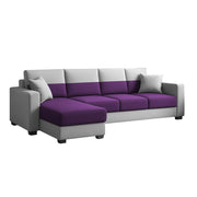 Aden LHS 6 Seater L Shape Sofa Set with 2 Puffy for Living Room (Purple Grey Colour Fabric) Premium Fabric Sofa Set for Living Room