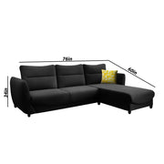 Stella RHS 4 Seater L Shape Sofa Set for Living Room (Black) Premium Velvet Fabric Sofa