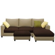 Rihan 4 Seater L Shape Sofa Set with Ottoman for Living Room (Cream Brown Fabric) Right Side Sofa