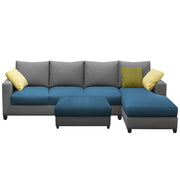 Rihan 8 Seater L Shape Sofa Set with Ottoman for Living Room (Turquise Grey Fabric) Right Side Sofa