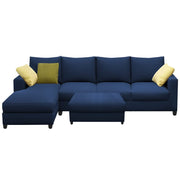 Rihan 8 Seater L Shape Sofa Set with Ottoman for Living Room (Blue Fabric) Left Side Sofa