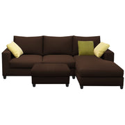 Rihan 4 Seater L Shape Sofa Set with Ottoman for Living Room (Brown Fabric) Right Side Sofa