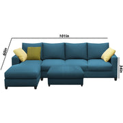 Rihan 8 Seater L Shape Sofa Set with Ottoman for Living Room (Turquise Fabric) Left Side Sofa