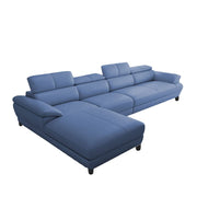 Amok 6 Seater L Shape Sofa Set for Living Room (Blue Leathertte) Left Side