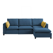 Amberlin 4 Seater Interchangeable L Shape Sofa with Ottoman for Living Room (Blue)