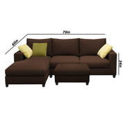 Rihan 4 Seater L Shape Sofa Set with Ottoman for Living Room (Brown Fabric) Left Side Sofa