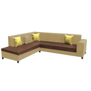 Rio 6 Seater L Shape Sofa for Living Room | Color - Cream Brown Leatherette | Left Side Sofa