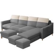 Alyona RHS 8 Seater L Shape Sofa Set for Living Room with Puffy (Grey Fabric)