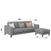 Grayon 3 Seater L Shape Convertible Sofa Set for Living Room, 3 Seater & Ottoman Modular Sectional Couch for Small Space (Grey Dark Grey Colour) Fabric