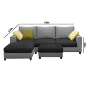 Rihan 4 Seater L Shape Sofa Set with Ottoman for Living Room (Black Grey Fabric) Left Side Sofa