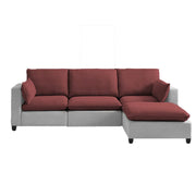 Amberlin 4 Seater Interchangeable L Shape Sofa with Ottoman for Living Room (Maroon Grey)