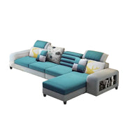 Samra 5 Seater L Shape Sofa Set for Living Room (Light Blue Grey Fabric) Right Side