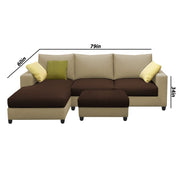 Rihan 4 Seater L Shape Sofa Set with Ottoman for Living Room (Cream Brown Fabric) Left Side Sofa
