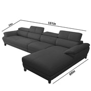 Amok 6 Seater L Shape Sofa Set for Living Room (Black Leathertte) Right Side