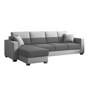 Aden LHS 6 Seater L Shape Sofa Set with 2 Puffy for Living Room (Dark Grey Grey Colour Fabric) Premium Fabric Sofa Set for Living Room