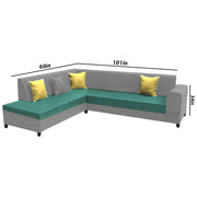 Rio 6 Seater L Shape Sofa for Living Room | Color - Teal Grey Leatherette | Left Side Sofa
