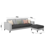 Grayon 3 Seater L Shape Convertible Sofa Set for Living Room, 3 Seater & Ottoman Modular Sectional Couch for Small Space (Grey Dark Grey Colour) Fabric