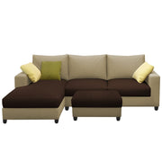 Rihan 4 Seater L Shape Sofa Set with Ottoman for Living Room (Cream Brown Fabric) Left Side Sofa