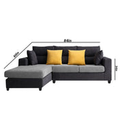 Hazer 4 Seater L Shape Sofa Set for Living Room (Grey Black Fabric) Left Side