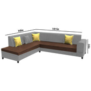 Rio 6 Seater L Shape Sofa for Living Room | Color - Brown Grey Leatherette | Left Side Sofa