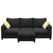 Rihan 3 Seater Sofa Set with Ottoman Living Room (Black Fabric)