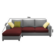 Rihan 4 Seater L Shape Sofa Set Living Room (Maroon Grey Fabric) Left Side Sofa