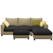 Rihan 4 Seater L Shape Sofa Set with Ottoman for Living Room (Cream Black Fabric) Right Side Sofa