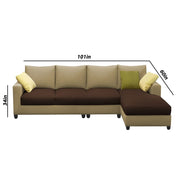 Rihan 6 Seater L Shape Sofa Set Living Room (Cream Brown Fabric) Right Side Sofa