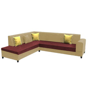Rio 6 Seater L Shape Sofa for Living Room | Color - Cream Maroon Leatherette | Left Side Sofa