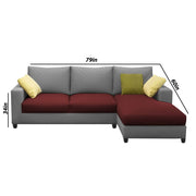 Rihan 4 Seater L Shape Sofa Set Living Room (Maroon Grey Fabric) Right Side Sofa