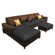 Blakey 6 Seater L Shape Sofa with Ottoman for Living Room (Black Brown Fabric) Left Side
