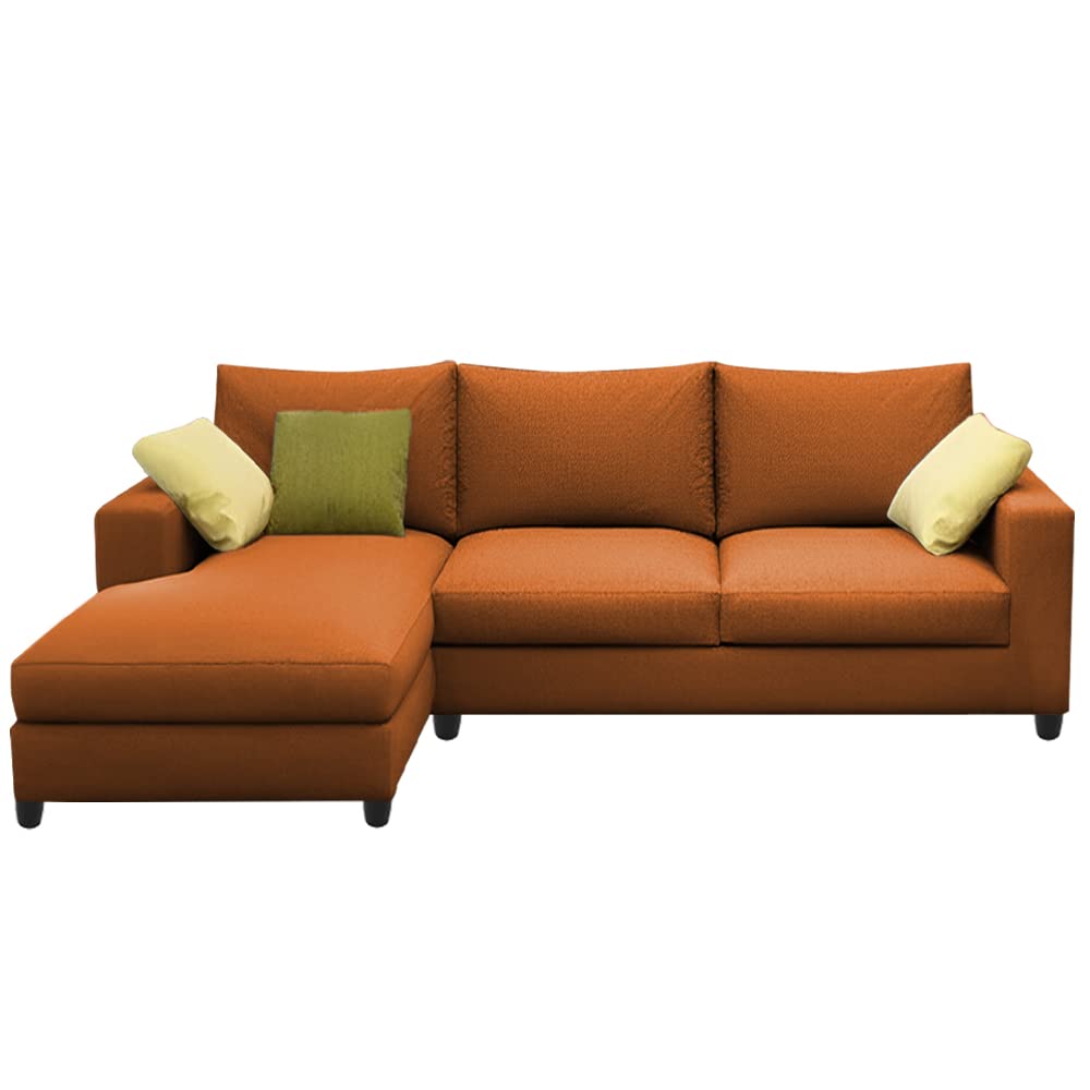 Rihan 4 Seater L Shape Sofa Set Living Room (Orange Fabric) Left Side