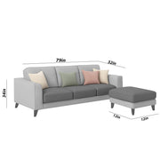 Grayon 3 Seater L Shape Convertible Sofa Set for Living Room, 3 Seater & Ottoman Modular Sectional Couch for Small Space (Grey Dark Grey Colour) Fabric