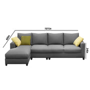 Rihan 6 Seater L Shape Sofa Set Living Room (Grey Fabric) Left Side Sofa