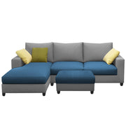 Rihan 4 Seater L Shape Sofa Set with Ottoman for Living Room (Turquise Grey Fabric) Left Side Sofa