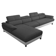 Amok 6 Seater L Shape Sofa Set for Living Room (Black Grey Leathertte) Left Side