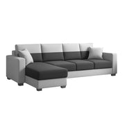 Aden LHS 6 Seater L Shape Sofa Set with 2 Puffy for Living Room (Black Grey Colour Fabric) Premium Fabric Sofa Set for Living Room