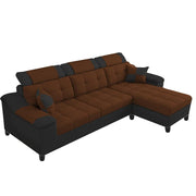 Miyami RHS 4 Seater L Shape Set for Living Room (Brown & Black Fabric)
